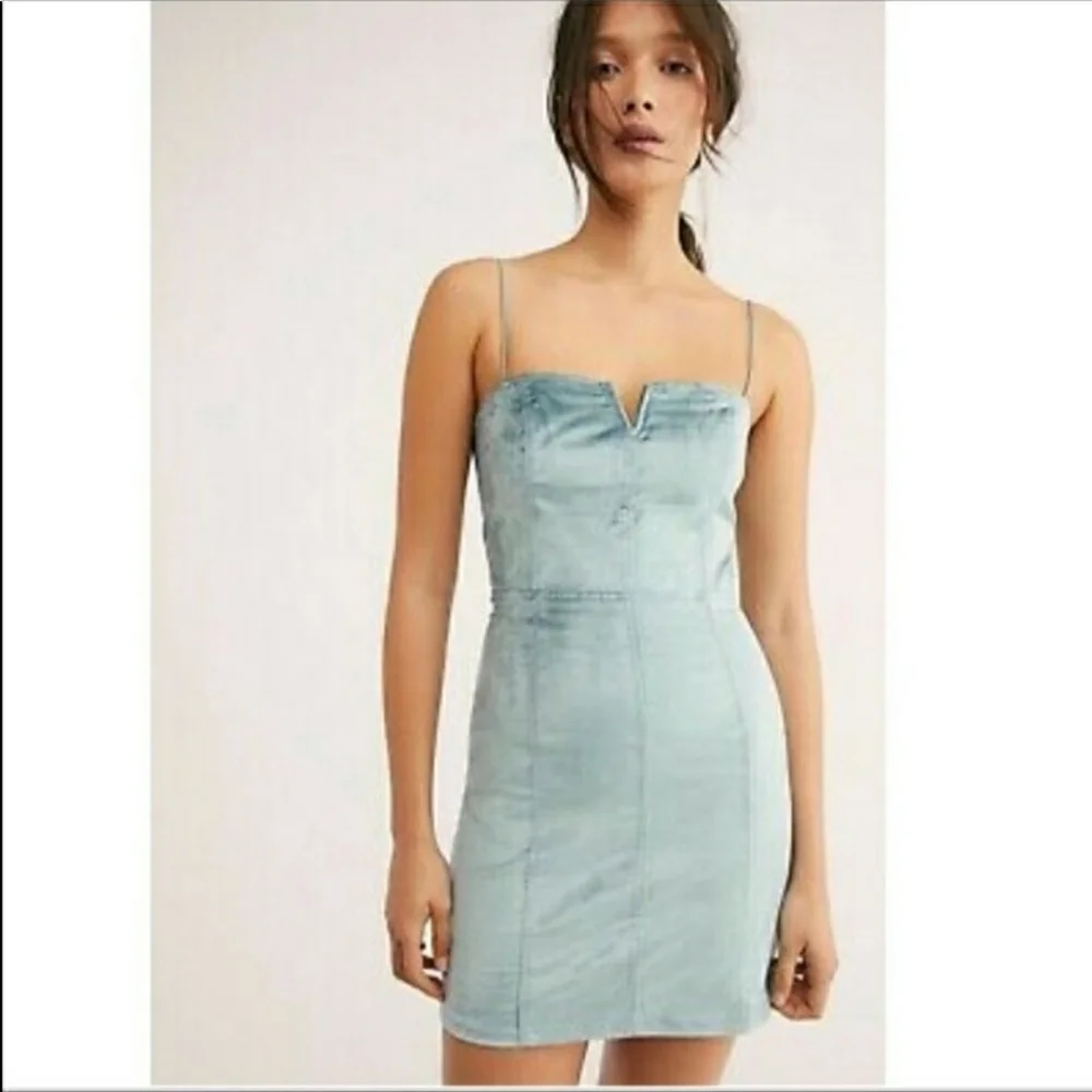 NWT Free People Mint Antoinette Velvet Mini Dress - Picture 1 of 10